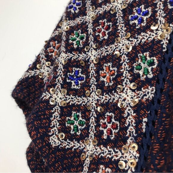 Free People IN THE CLOUDS Dark Knit Embroidered Sweater Tunic / Mini Dress - Picture 11 of 16